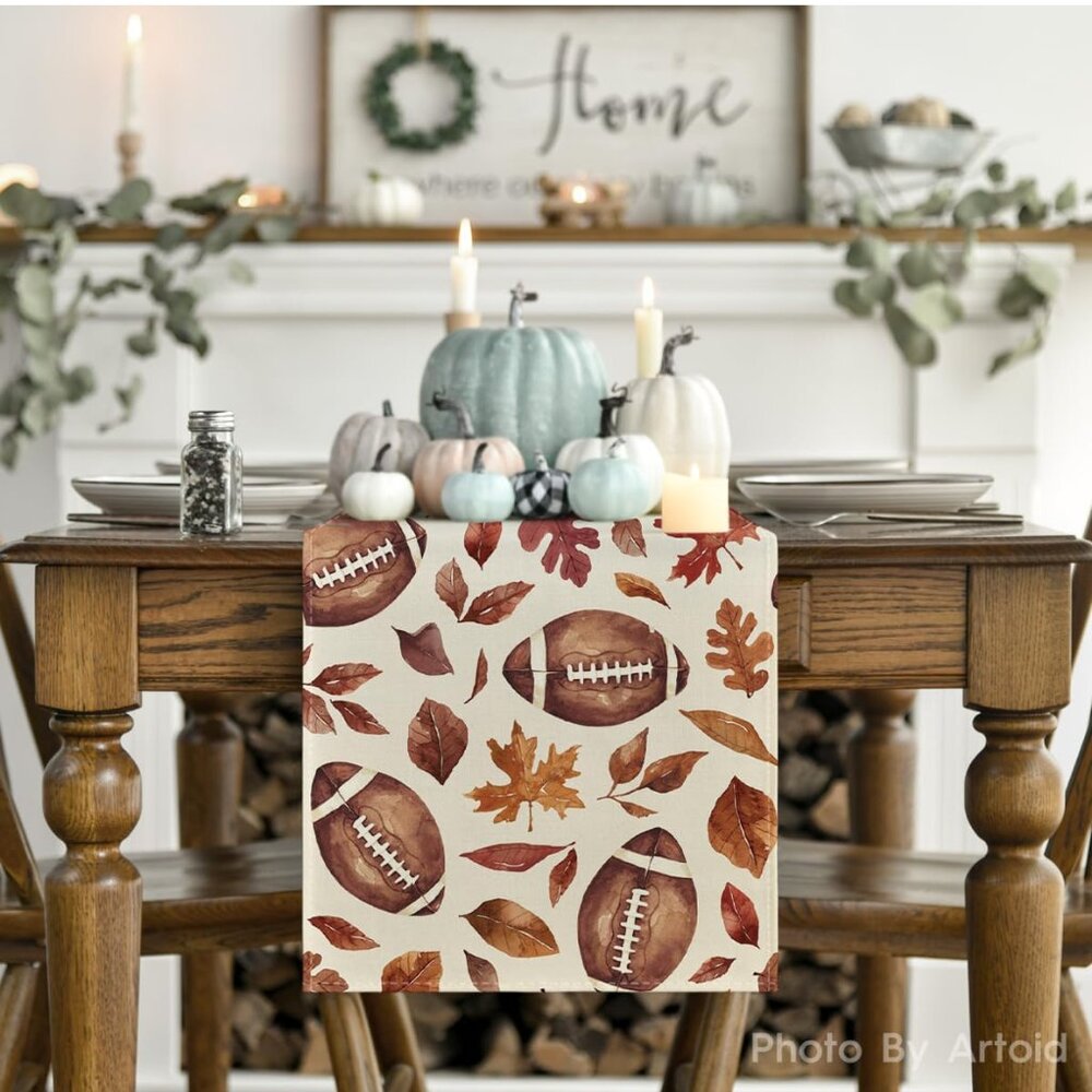Fall Autumn Table Runner Pumpkin Football Maple Leaves Dining Table (SKU: 254MI)
